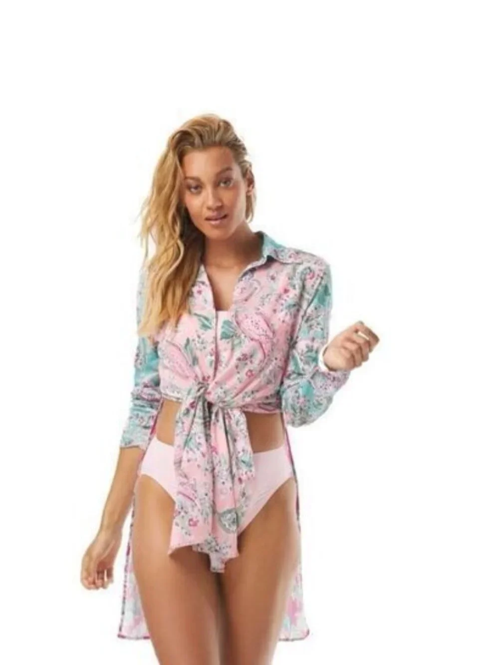 Carmen Marc Valvo Floral Convertible Cover Up Shirt Bellagio Pai XS Small